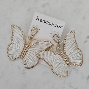 Francesca's Collections Gold and White Butterfly Earrings